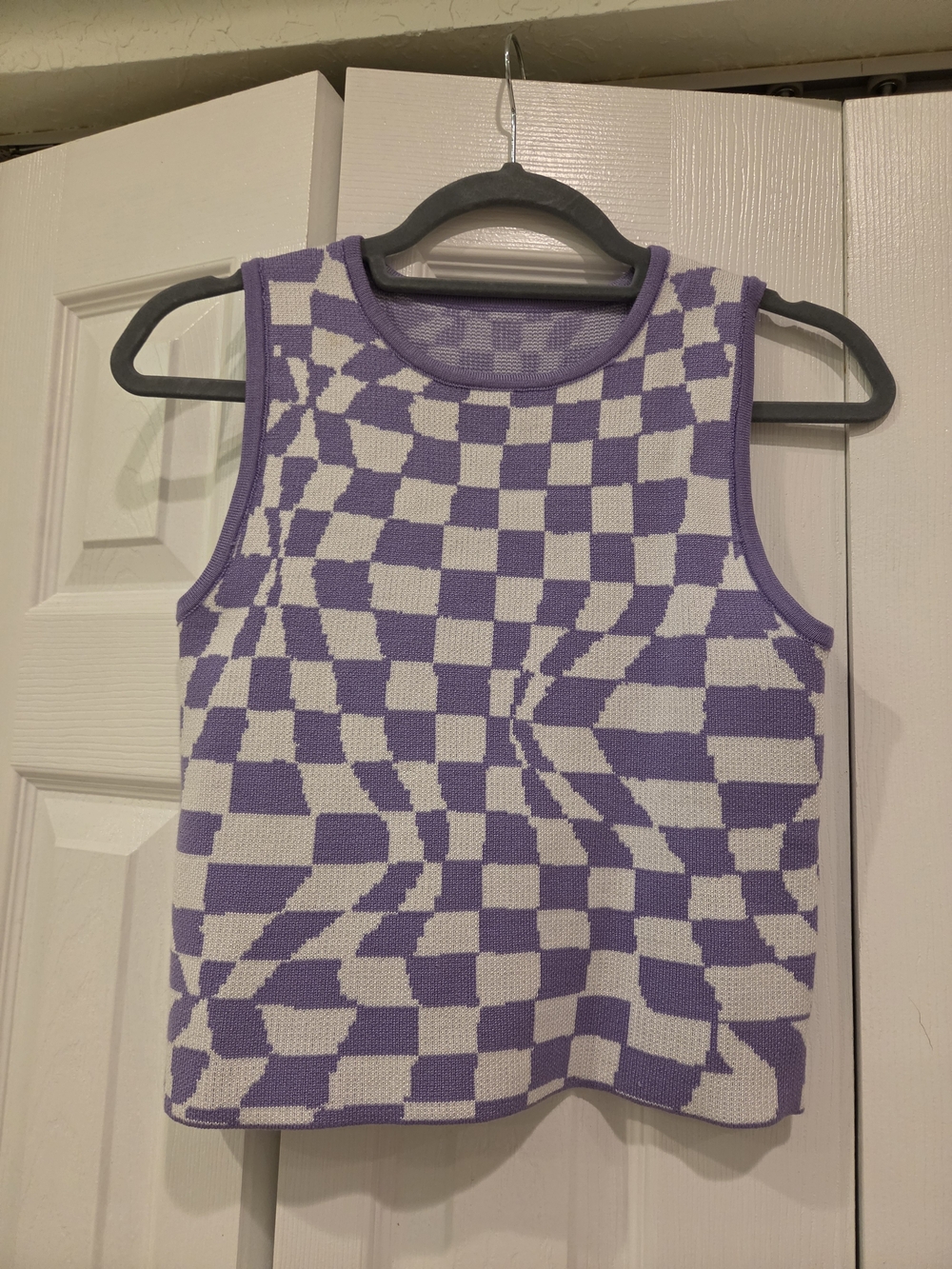 Purple & White Checker Knit Tank Top